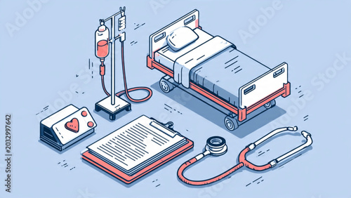 Foto Medical Equipment and Supplies in Hospital Room with Bed and Monitoring Devices