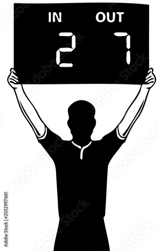 man holding a blackboard with the number player football subsitution