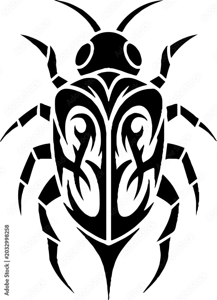 Fototapeta premium Tribal beetle insect silhouette with decorative patterns