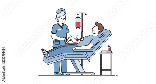 Vászonkép Nurse Administering Blood Transfusion to Patient in Hospital Bed.