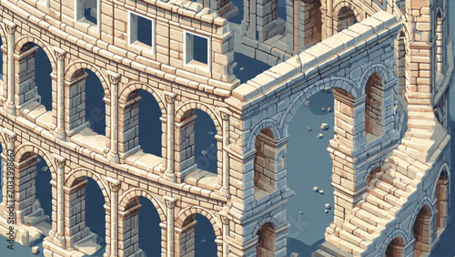 Tableau sur toile Ancient Roman Amphitheater with Arches and Stone Details in Historic Landmark Sc