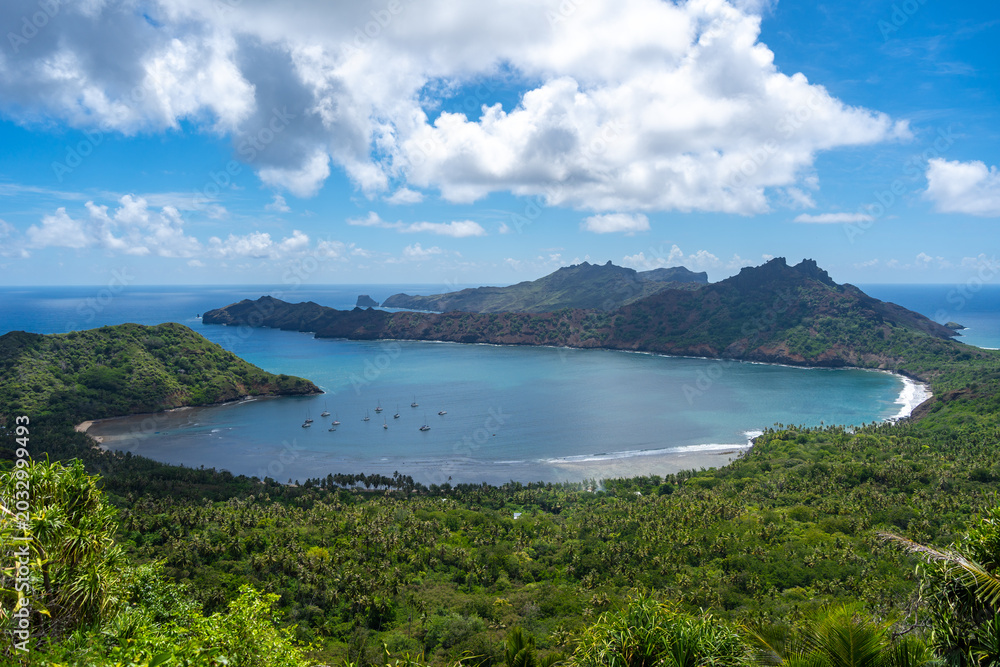 Fototapeta premium Anaho Bay and beach in Nuku Hiva, French Polynesia, Marquesas Islands