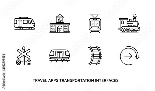 Cuadro en lienzo Subway Metro and Railway Outline Icons Vector Pack for Public Transport Design