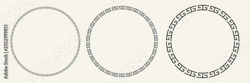 Greek key frame seamless pattern. Set of round antique border. Vector