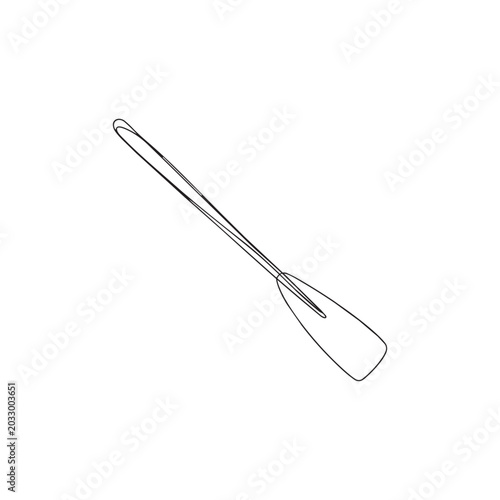 Outline of wooden oar or paddle, rowing equipment, black line style isolated.