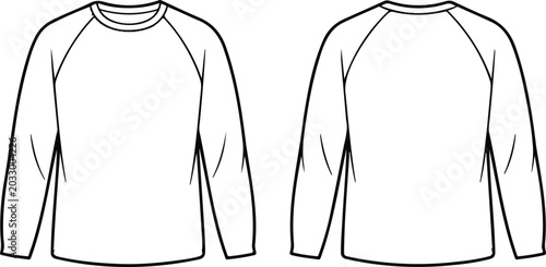 Foto Long‑sleeve raglan T‑shirt vector illustration showing front and back technical