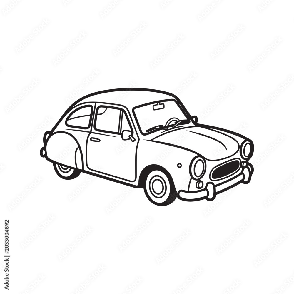 Naklejka premium Vintage car in outline style with line art black and white automobile