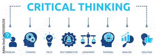 Foto critical thinking glyph banner icon of problem, thinking, facts, self corrective