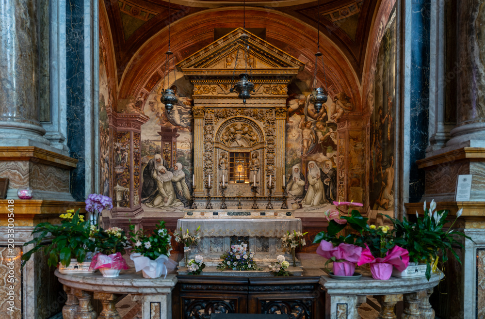 Naklejka premium Chapel of Saint Catherine within a niche of Basilica di San Domenico (Basilica Cateriniana) , gothic styled church in Siena, Italy