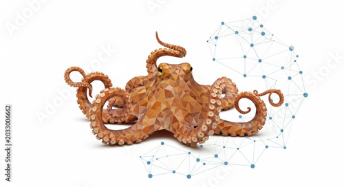 Foto Octopus with abstract network graphic overlay.