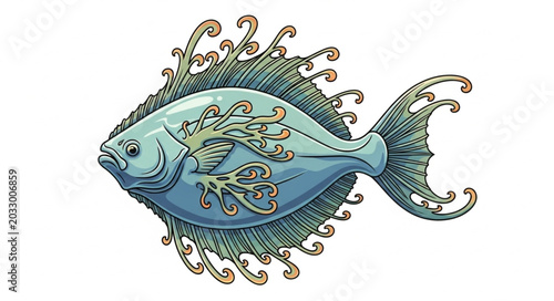 Fotografia Ornate Blue Fish with Decorative Fins and Tail.