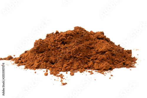 A pile of cocoa powder isolated on a white background.