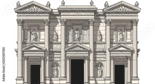 Fotografía Ornate Classical Building Facade with Columns and Statues.