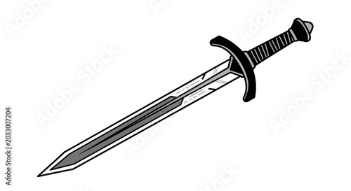 Foto Medieval Sword Silhouette, Fantasy Weapon Icon, Knight's Blade, Vector Graphic