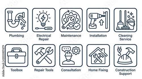 Handyman icon set for repair and maintenance services