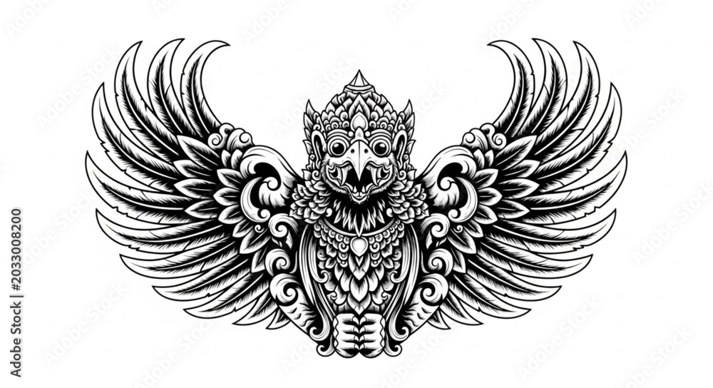 Fototapeta premium Ornate Garuda Bird Creature Illustration.