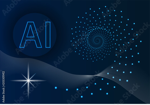 AI Technology Background With Digital Data Wave, Neural Network Dots and Futuristic Blue Design.