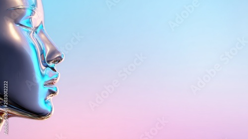 Human innovation in science glossy metallic silver sculpture futuristic environment close-up viewpoint