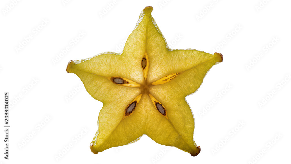 Fototapeta premium Star fruit slice with seeds and translucent flesh