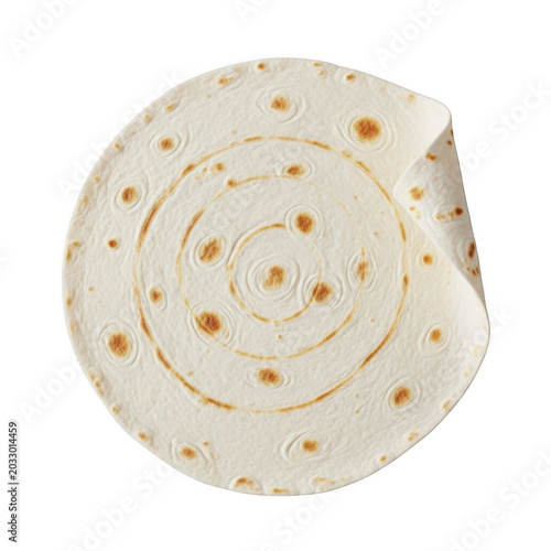 Single round flour tortilla wrap isolated on transparent background