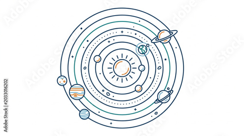 Tableau sur toile Hand drawn solar system illustration with sun and planets.