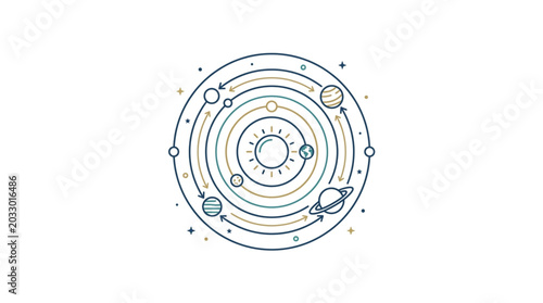 Tableau sur toile Illustration of a stylized solar system with planets orbiting a central sun