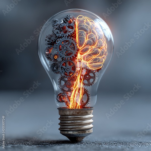 A creative light bulb design symbolizing innovation and intelligence with gears and glowing elements.