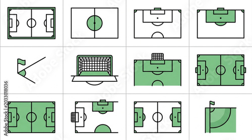 Collection of Football Soccer Field Icons and Layouts
