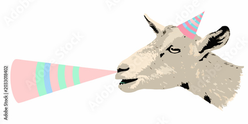 Quadro em tela Party Goat With Party Horn Colorful Vector Illustration
