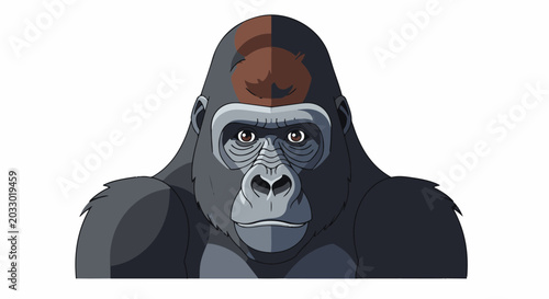 A close up, stylized, digital illustration of a gorilla head and shoulders