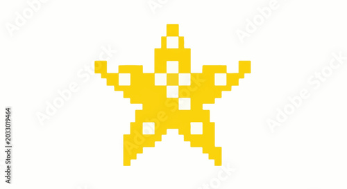 Pixelated yellow star with internal white squares on a white background