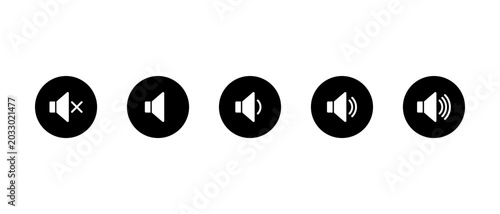 Fotografi Speaker volume icon set in black circle