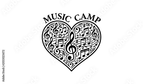 Schilderij op canvas Heart music notes vector illustration with melodic camp themed design