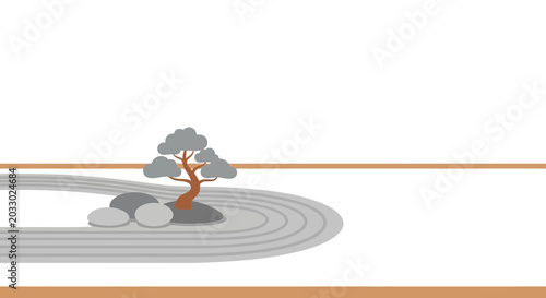 Photography Zen Garden Bonsai Tree with Raked Sand and Stones Minimalist