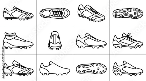 Soccer Cleats Collection: Line Art Illustrations of Football Boots from Multiple Angles