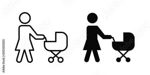 Schilderij op canvas Woman with Baby Stroller icon or symbol set
