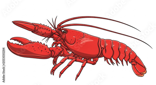 Billede på lærred Red Lobster Illustration on White Background.