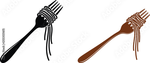 Minimalist vector icons of a fork twirling spaghetti pasta for food design