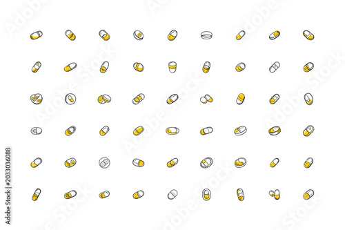 Round Medical Capsule Icon Set, Minimal Capsule Medicine Icons, Healthcare Capsule Symbol Bundle, Pharmaceutical Capsule Icons Pack, Flat Medical Pill Icon Collection