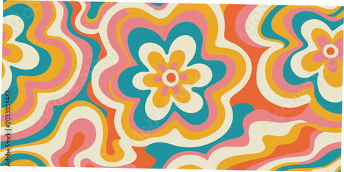 Schilderij op canvas psychedelic floral pattern flowing wavy lines retro 1960s style