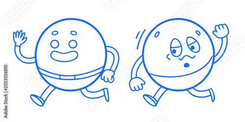 Photos Running egg characters simple blue line drawing on white background