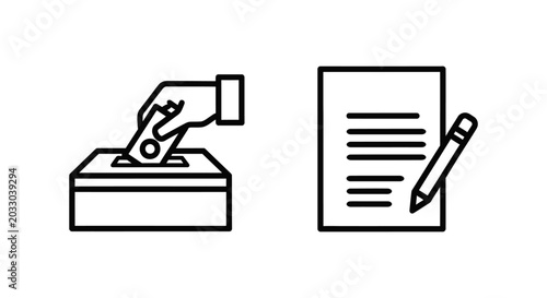 Voting ballot box and election form icons for democratic processes and polling participation with election democracy political document candidate campaign government selection