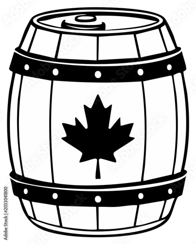 Canadian Maple Leaf Barrel Black and White Illustration