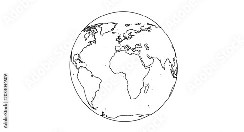 Εκτύπωση καμβά Simple outline drawing of planet Earth showing continents and oceans