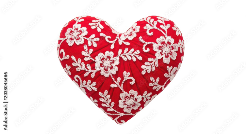 Fototapeta premium Red heart with floral lace pattern isolated on transparent background
