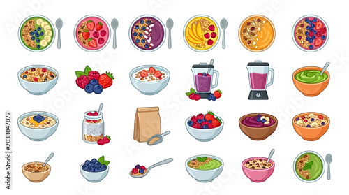 Colorful breakfast food icons set.