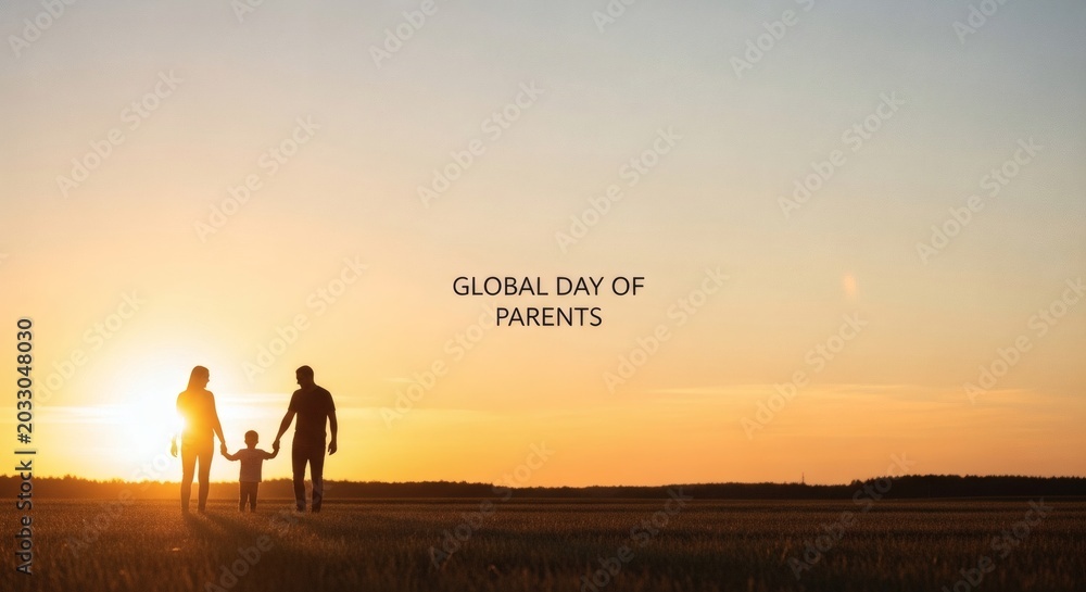Fototapeta premium Global Day of Parents Silhouette Family at Sunset
