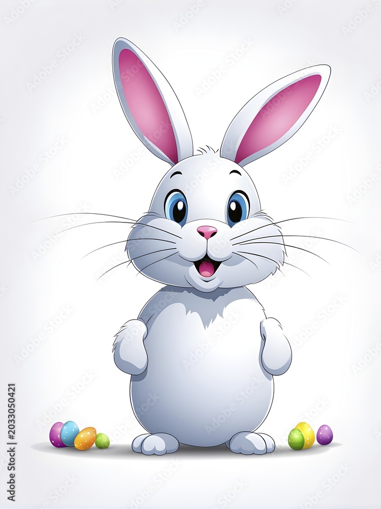 Fototapeta premium A simple cartoon Easter bunny with a white background, abstract illustration, AI generated