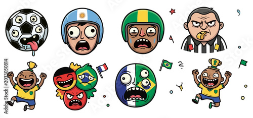 Funny World Cup Soccer Cartoon Fan and Referee Character Set Illustration