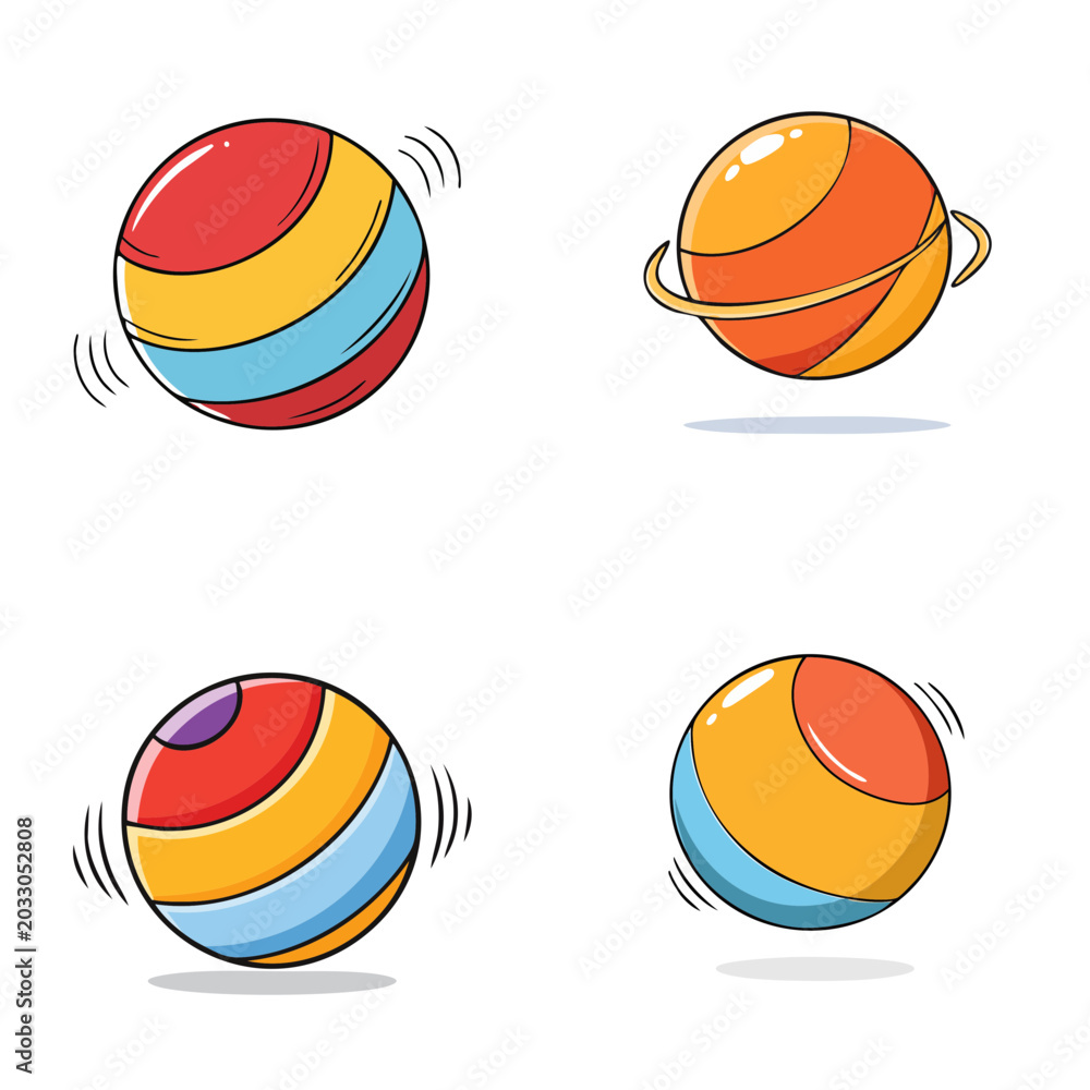 Obraz premium Colorful Spheres with Rings and Motion Lines, Cartoon Style